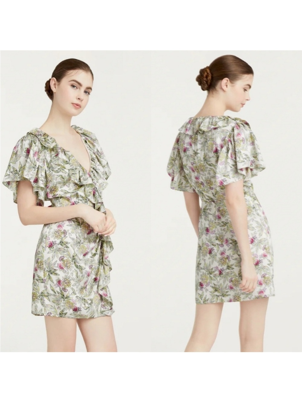 Cinq a Sept Evans Floral Ruffle Mini Dress in White Size 8